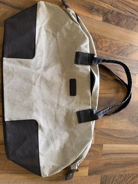 John Varvatos Beige Canvas Duffel with Dark Brown Trim - Men